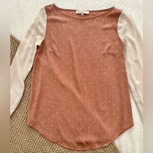 Loft Blouse pink and white long sleeve
